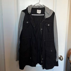 Torrid Black Twill and Grey Jersey Drawstring Anorak